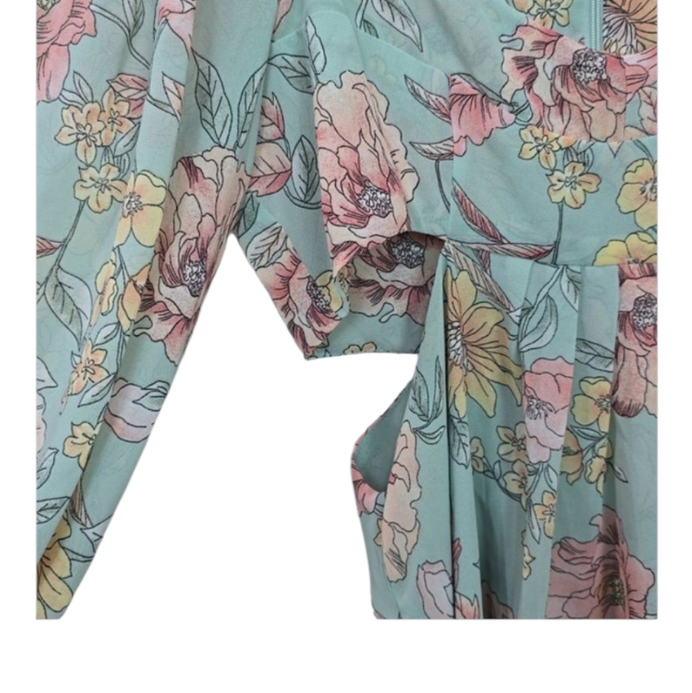 Forever 21 Dress Women's Medium Green Whimsy Floral Cut-out Long Sleeve Dress - Picture 4 of 7